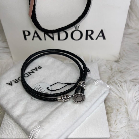 Pandora Black Leather Double Wrap Bracelet - Picture 5 of 5